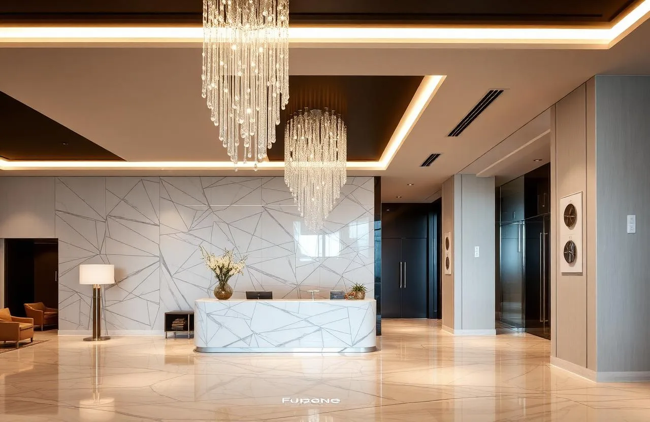 Lampadari in cristallo per lobby boutique hotel 5 stelle a Firenze