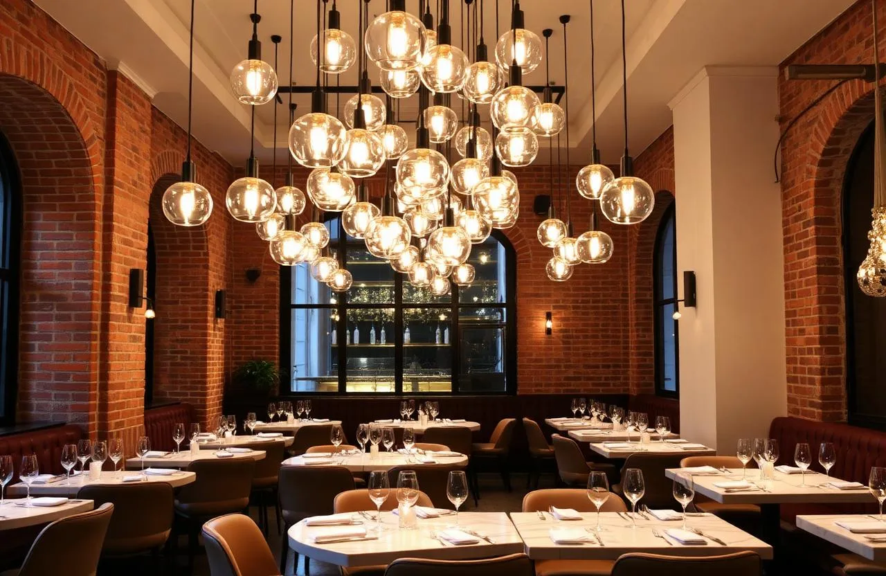 Cluster di sospensioni vintage per ristorante fine dining a Roma centro