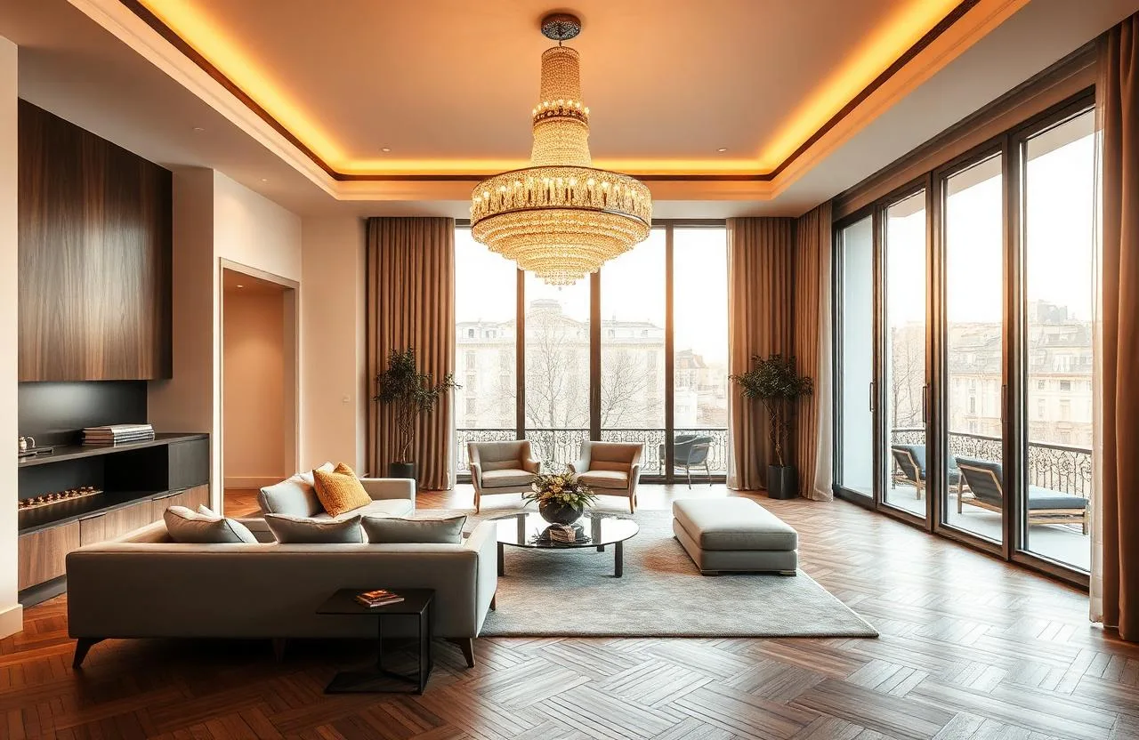 Illuminazione moderna soggiorno in attico di lusso a Milano