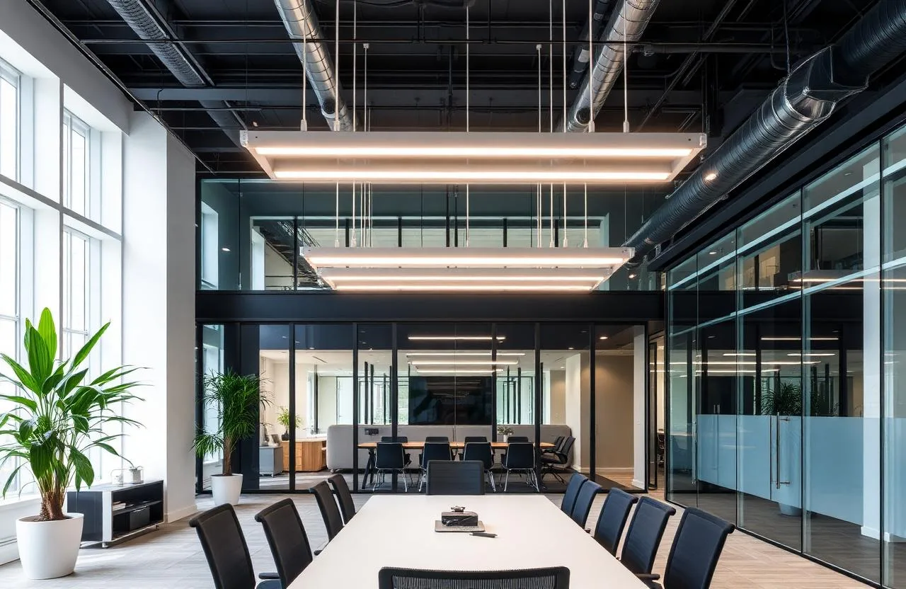 Barre LED lineari per coworking di design a Torino — 800 m² illuminati